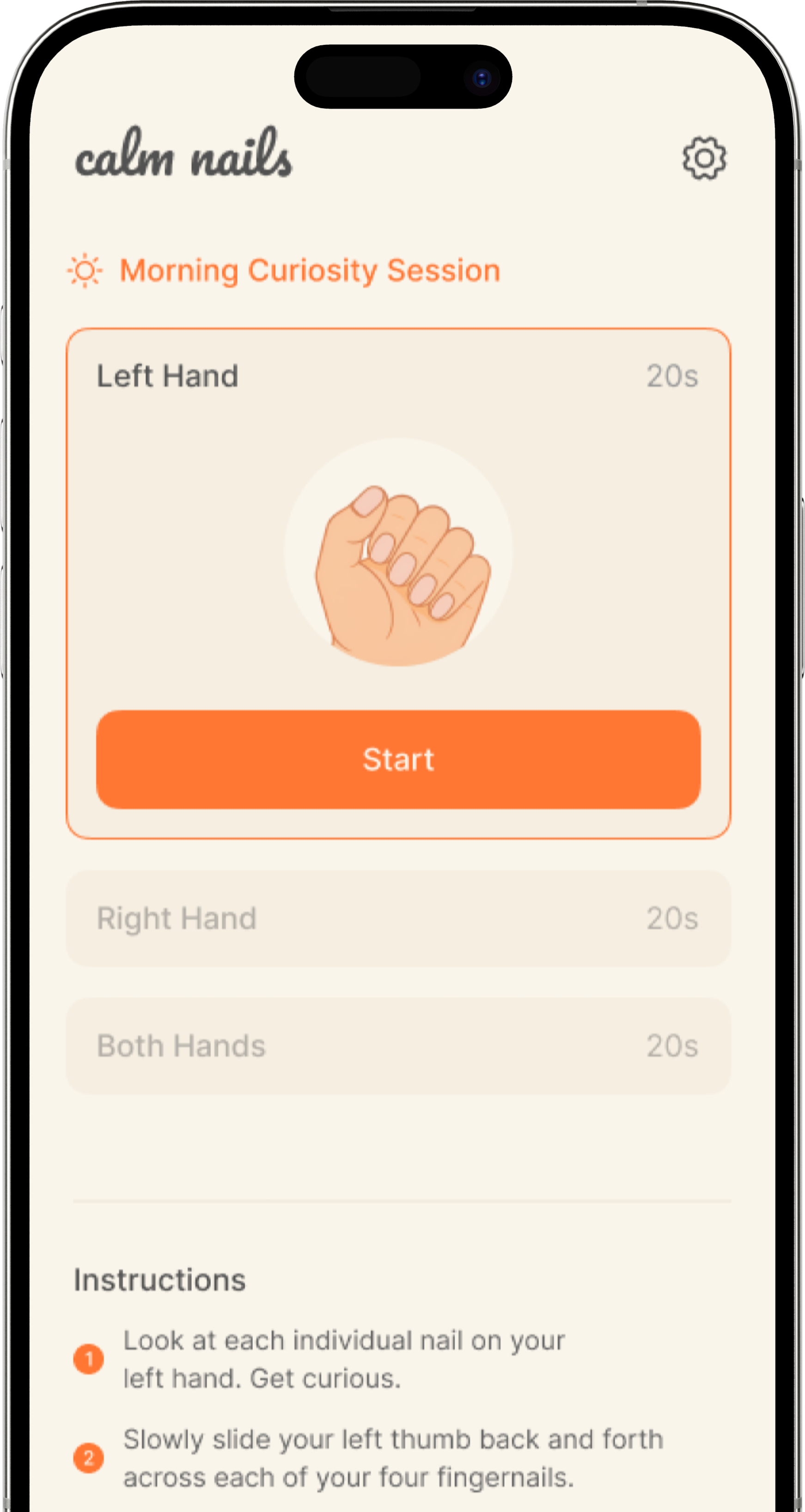 Calm Nails app interface showing user stopping nail biting